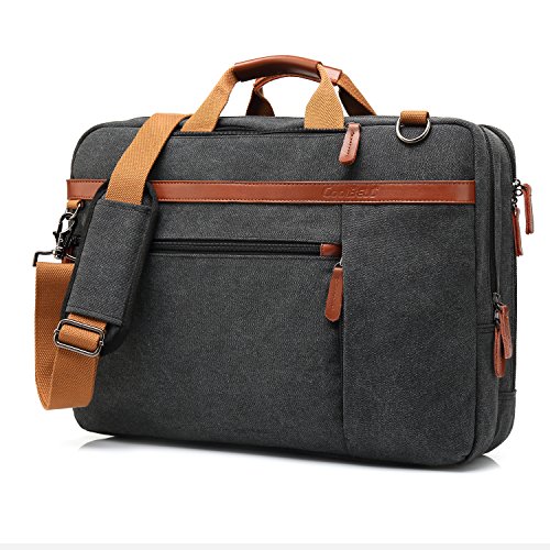 CoolBELL Mochila Convertible en Bolso de Hombro para Guardar Ordenadores portátiles. Maletín de Negocios Mochila de Viaje para Guardar Ordenadores portátiles de 17,3 Pulgadas (Negro en Lienzo)