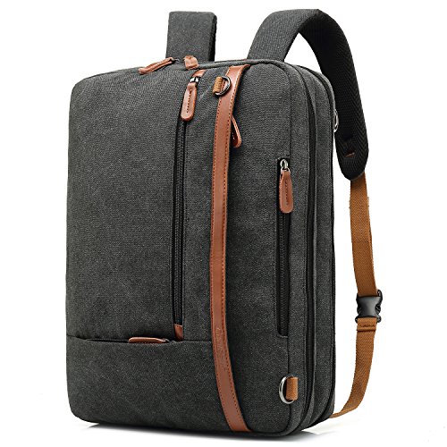 CoolBELL Mochila Convertible en Bolso de Hombro para Guardar Ordenadores portátiles. Maletín de Negocios Mochila de Viaje para Guardar Ordenadores portátiles de 17,3 Pulgadas (Negro en Lienzo)
