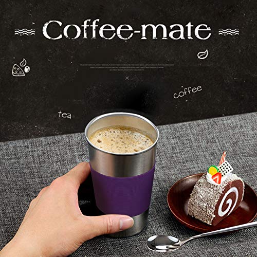 Copas de acero inoxidable con tapas, mangas y pajitas de silicona | Paquete de 3 16 oz. Copas de vasos de bebida para niños pequeños, niños y adultos | Ecológico | Sin BPA (Paja de silicona)