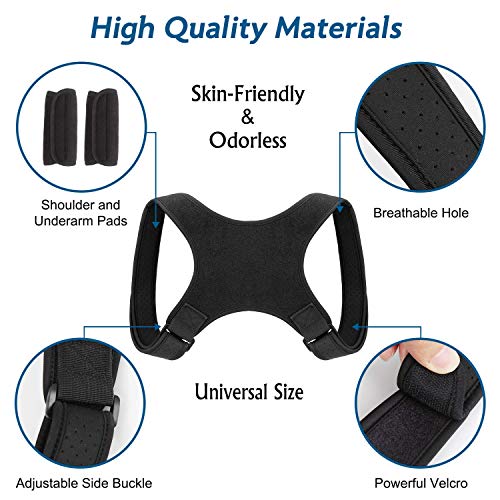 Corrector de Postura, Corrector Postura Espalda Faja para Hombre y Mujer Hombro Clavícula Espalda Recta Soporte - Mejorar Postura Posture Corrector incluye 2X Soportes para Hombreras y 1x Rodiller