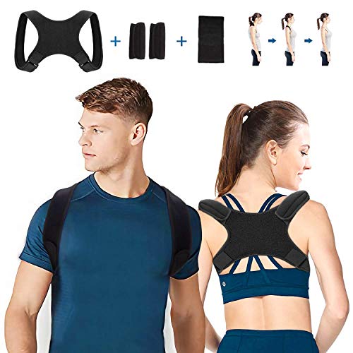 Corrector de Postura, Corrector Postura Espalda Faja para Hombre y Mujer Hombro Clavícula Espalda Recta Soporte - Mejorar Postura Posture Corrector incluye 2X Soportes para Hombreras y 1x Rodiller