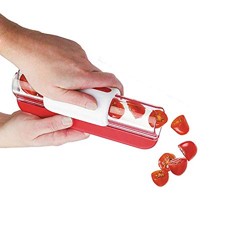 Cortador de frutas, tomates / uvas de vino / cortador de cerezas, decoración de frutas y cocina, rallador de verduras, herramienta de cocina, 1 unidad, rojo, 20 x 7,5 x 7 cm