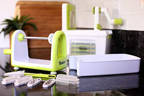 Cortador de verduras en espiral compacto Twinzee - 5 cuchillas fácilmente intercambiables - Espiralizador de verduras de fácil uso para cortar frutas y verduras en espiral