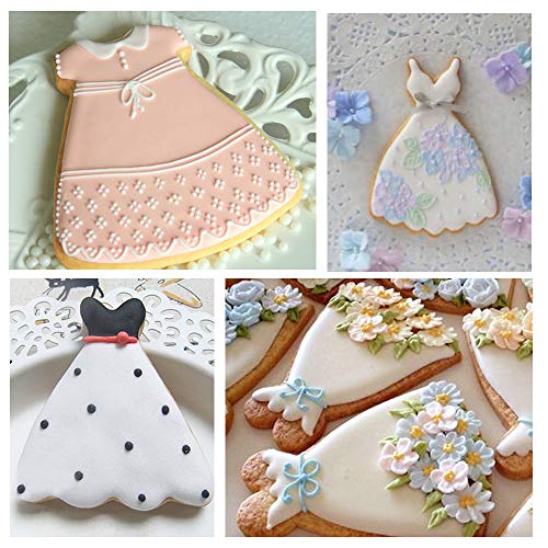 Cortadores de galletas con plantillas a juego – Juego de 12 – 6 cortadores de galletas y 6 plantillas de galletas, incluye tirantes falda, boda, vestido negro, niña pequeña, tutú y vestido de princesa
