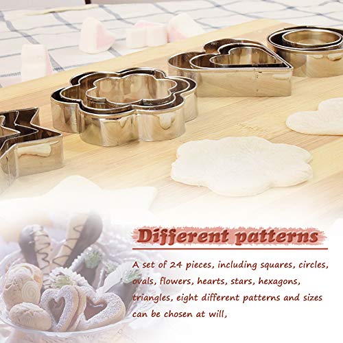 Cortadores De Galletas De Acero Inoxidable Con Diseño De Corazones Geométricos Y Estrellas Triángulos Moldes Para Hornear Tartas Glaseado Fondant Decoración De Utensilios De Cocina, Juego De 24