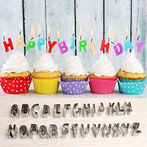 Cortadores Galletas,Letras Numeros Moldes Galletas Para Hornear De Acero Inoxidable Tartas Glaseado Fondant Decoración, Cookie Stencils Pancake de Galletas Herramientas Hornear, 37 Piezas (Plata)