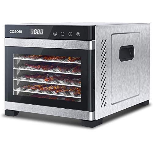 COSORI Deshidratador de Alimentos con 6 Bandejas de Acero Inoxidable, Temporizador 48h, 35° -75° C, Secador de Fruta 650W con 3 Bases para Rollos de Frutas, 3 Tamices de Malla, 50 Recetas, sin BPA
