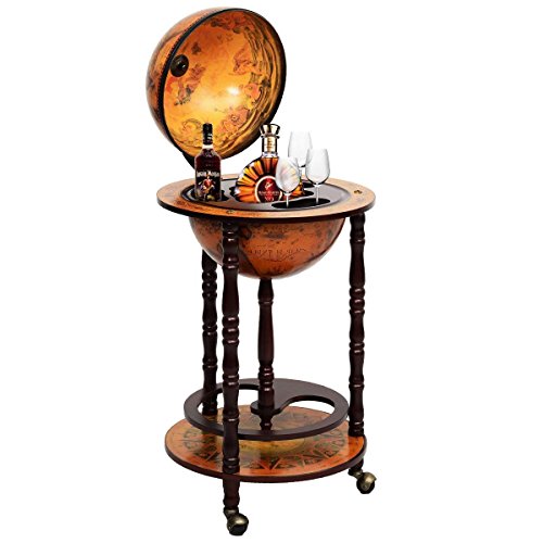 COSTWAY Botellero Minibar Globo Retro Vino Cóctel Whisky Organizador Carrito de Service con Ruedas