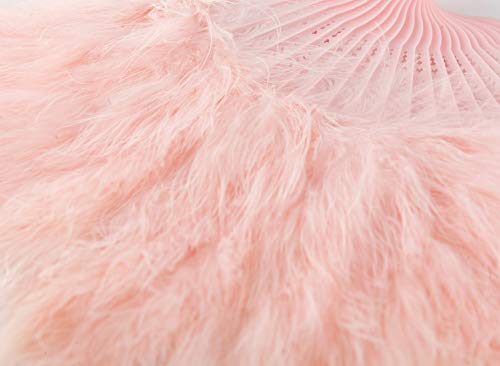 Coucoland 1920s Marabou abanico de plumas plegable de mano abanico de plumas de mano para fiesta de Gatsby de los años 20, pluma, Rosa