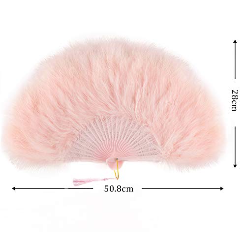 Coucoland 1920s Marabou abanico de plumas plegable de mano abanico de plumas de mano para fiesta de Gatsby de los años 20, pluma, Rosa