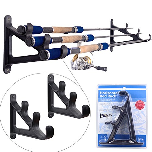 Croch 1 Par Estante de Pared de caña de Pescar Horizontal Montado en la Pared del Techo - Organizador de Ahorro de Espacio para caña de Pescar, Bastones de Senderismo, Bastones de Esquí, Palos Hokey