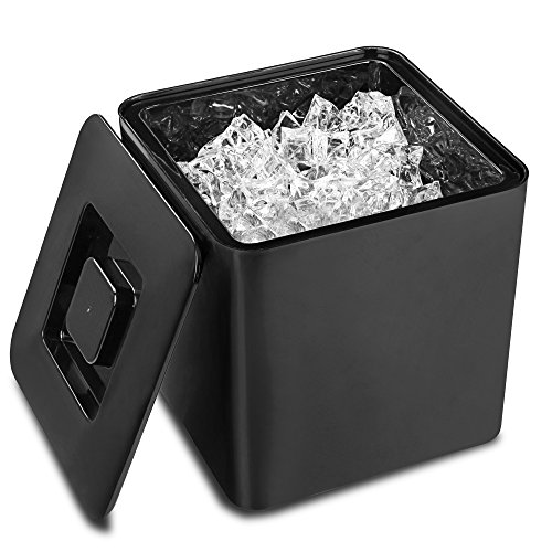 Cubo cuadrado para hielo de color negro, de 10 litros y doble pared de plástico
