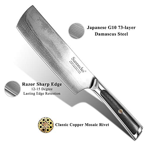 Cuchillo de Cocina China 7 pulgadas - Sunnecko Macheta de cocina china Profesional Japonés Damasco Cuchillos Verduras Chop Cutter Hachuela Ultra Filoso