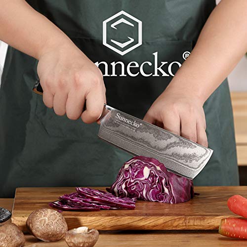 Cuchillo de Cocina China 7 pulgadas - Sunnecko Macheta de cocina china Profesional Japonés Damasco Cuchillos Verduras Chop Cutter Hachuela Ultra Filoso
