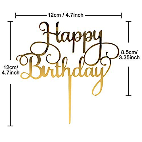 Cupcake Toppers, Feliz Cumpleaños Símbolo De La Torta Topper, 4 Piezas Multi-Círculo, Estrellas Cuadradas, Astas, Letras Inglesas, Adecuado para Decorar Pastel De Cumpleaños (Oro)