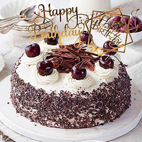 Cupcake Toppers, Feliz Cumpleaños Símbolo De La Torta Topper, 4 Piezas Multi-Círculo, Estrellas Cuadradas, Astas, Letras Inglesas, Adecuado para Decorar Pastel De Cumpleaños (Oro)