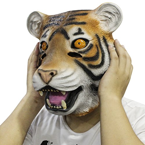 CUSFULL Máscara de Tigre Disfraz de Animal Halloween Horror Máscara de Goma Caucho de Terror Cabeza Talla Única para Adulto Fiesta