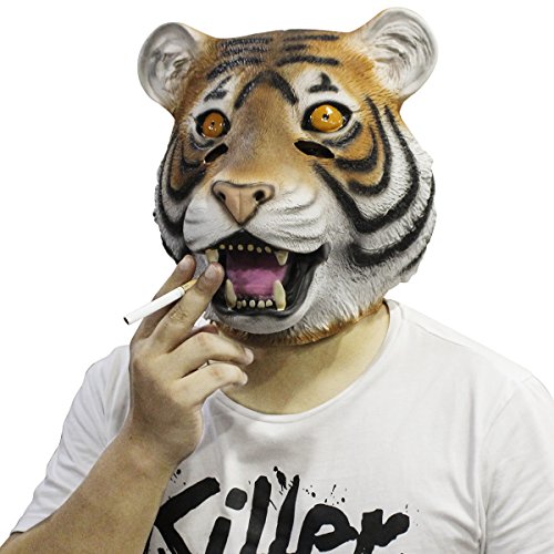 CUSFULL Máscara de Tigre Disfraz de Animal Halloween Horror Máscara de Goma Caucho de Terror Cabeza Talla Única para Adulto Fiesta