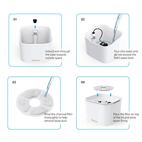 DADYPET Bebedero Gatos, Fuente silencioso para Gatos 2L Bebedero Automático Fuente de Agua para Mascotas Gatos Perros 3 Modos Ajustable con 2 Filtros de Carbón Activado (Blanco)