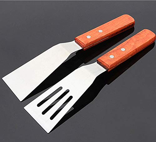 dancepandas Teppanyaki Espatula 4PCS Espatula Grill Acodada y Pinza Espátula Rasqueta Barbacoa Barbacoa Teppanyaki para Picnic, Camping, Barbacoa o Fiesta