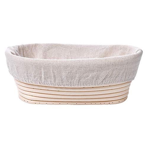 Danolt Oval Cesta de Prueba de Pan,Cesta de Prueba Banneton Brotform Cuenco de Ratán para Masa,Forro de Tela,26×15×8 cm(hasta 600g)