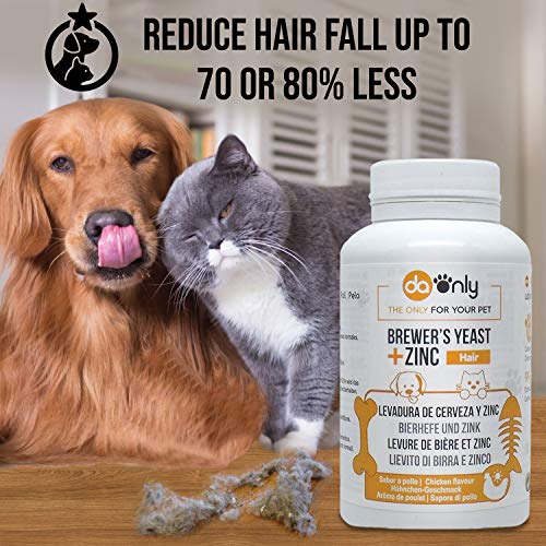 DAONLY Levadura de Cerveza + Zinc + Vitamina E para Perros y Gatos. Suplemento Nutricional para el Pelo, la Piel y Las Uñas de tu Mascota. Fuente Natural de vitaminas B.