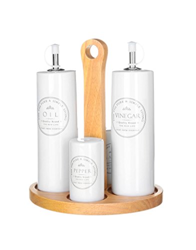 dcasa - Aceitera vinagrera junto salero y pimentero blanca de cerámica para cocina