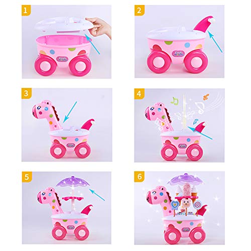 deAO Chuchería y Heladería Tienda de Dulces con Luces LED y Música Carrito Mercado Ambulante Puesto de Golosinas Incluye 20 Accesorios y Dinero de Juguete