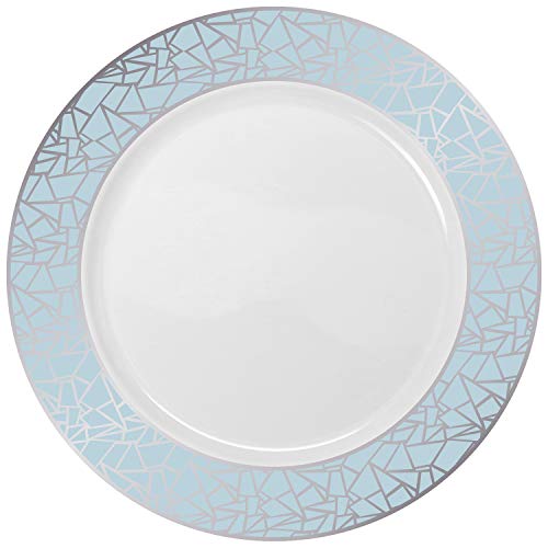 Decor Decorline - Set de Platos de Plástico para Fiestas Premium 32 Piezas - Colección Mosaico Elegante - Plata -Platos Gruesos y Duraderos -Juego de Platos de Cena de Plástico para Toda Ocasión