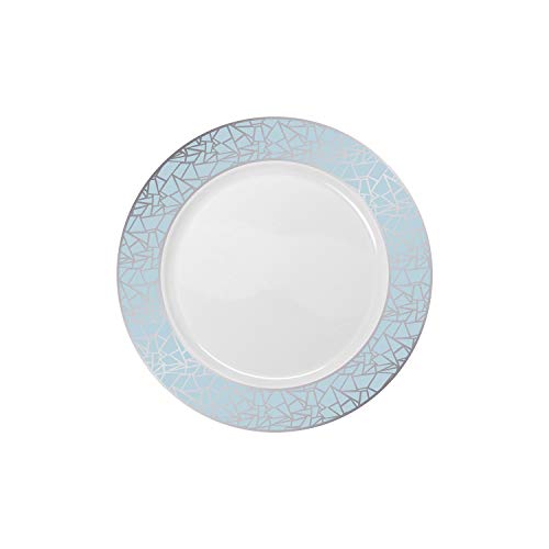 Decor Decorline - Set de Platos de Plástico para Fiestas Premium 32 Piezas - Colección Mosaico Elegante - Plata -Platos Gruesos y Duraderos -Juego de Platos de Cena de Plástico para Toda Ocasión