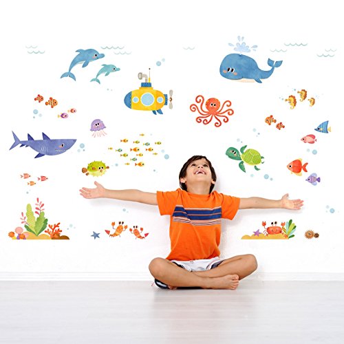 DECOWALL DW-1611S Aventura en el Mar Vinilo Pegatinas Decorativas Adhesiva Pared Dormitorio Salón Guardería Habitación Infantiles Niños Bebés