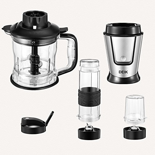 Deik Batidora de Vaso, Batidora 3 en 1 con Molinillo y Picadora de Carne, Batidora Smoothie para Batidos y Alimentos para Bebés, Base de Acero Inoxidable, 4 Cuchillas de Titanio, 500W & 26000RMP