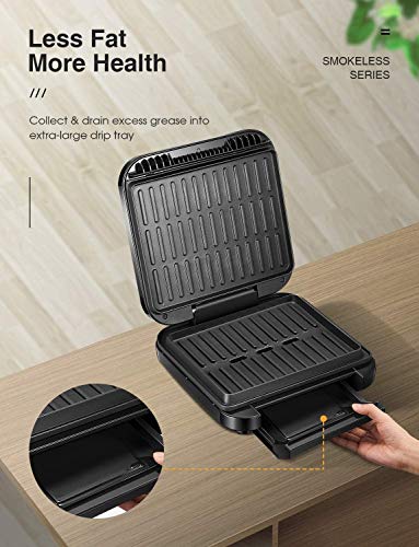 DEIK Hot&Hot Parrilla Eléctrica de Asar 1400W Parrilla en Minutos, Fácil Limpieza Antiadherente Revestimiento, Superficie 24*19 CM para 2-3 Personas, incluye Espátula y Bandeja de Goteo Extraíble