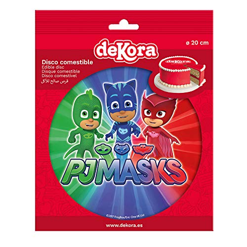Dekora-236001 Decoracion Tartas de Cumpleaños Infantiles en Disco de Oblea de los Personajes de PJ Mask-20 cm de Diámetro, Multicolor (236001)