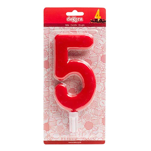 Dekora 345282 Vela De Cumpleaños Gigantes Número 5, Rojo, 15 Cm