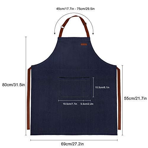 Delantal Cocina Demin Jean de Trabajo para Hombre y Mujer Camarero, Delantales justable con Bolsillos para Herramientas para Cocinar Cocina, Jardín, Restaurante, Cafetería, Azul Vaquero