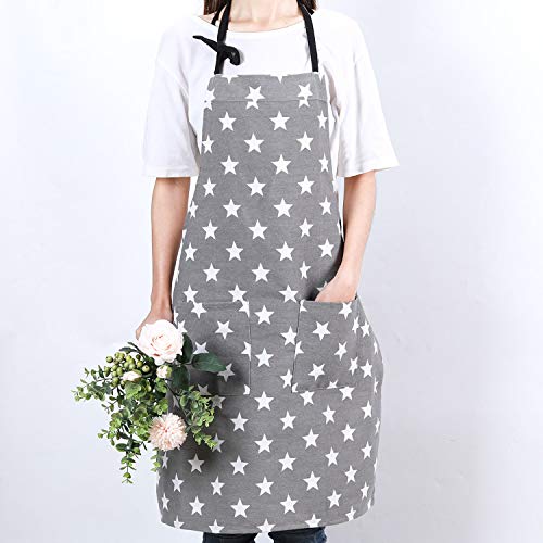 Delantal de Cocina para Mujeres,Chefs Delantal de Cocina con Dos Bolsillos Grandes,diseño de Estrellas de Moda de algodón y Lona Delantales para el hogar,Cocina,Restaurante,cafetería
