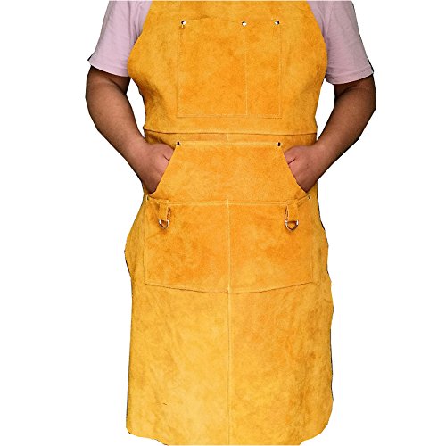 Delantal de trabajo de seguridad, resistente al fuego, para soldar, para taller, herramienta de taller, delantal de piel, multiusos, para trabajos de soldadura, barbacoa, delantal de trabajo, amarillo
