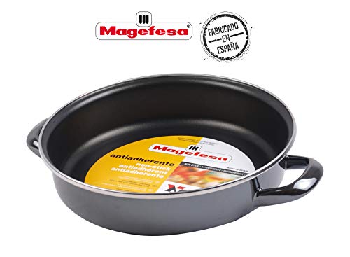 Desconocido Magefesa Glass Molde para Horno 24 cm de Acero esmaltado, Antiadherente bicapa Reforzado, Color Efecto Espejo Exterior. Apto para Todo Tipo de cocinas, incluida inducción, Negro Cristal
