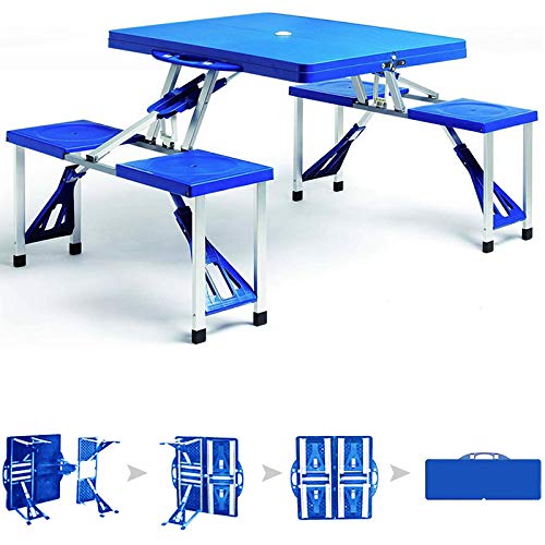 Deuba Mesa Plegable de Camping con 4 sillas portátil Espacio para sombrilla Azul pícnic Camping Exterior 137x85x65cm