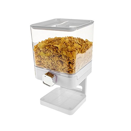 Dispensador de cereales hermético Enyaa con bandeja integrada, con diseño anti-derrame, ideal para la casa, para poner en la cocina, para el desayuno, para alimentos para mascotas; etc doble blanco