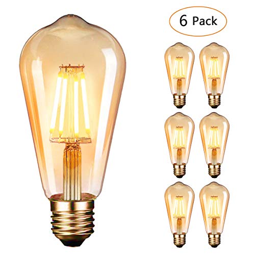 Dobee Bombilla LED E27, Edison Vintage Bombilla Cálido 4W ST64 2600-2700K 400LM Bombilla Retro Decorativa Ambar Cálido Blanco Bombillas Incandescentes - 6 Unidades [Clase de eficiencia energética A+]