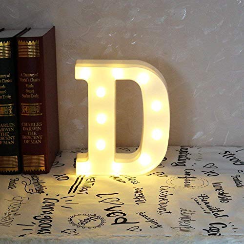 DON LETRA Letras Decoración Luminosa para Habitación de Niños, Luces LED con 11 Bombillas, 2 Pilas AA, Plástico, Decoración del Hogar, Altura de 22cm- Letra D