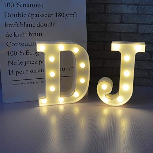 DON LETRA Letras Decorativas con 8 Bombillas de LED, Letras A-Z, 2 Pilas AA, Interruptor, Plástico, Altura de 22cm, Color Blanco - Letra J