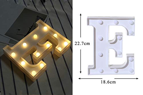 DON LETRA Letras Luminosas Decorativas con Luces LED, Letras del Alfabeto A-Z, Altura de 22cm, Color Blanco - Letra E