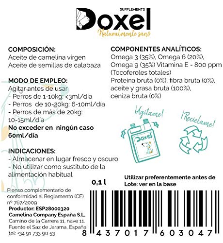 Doxel 4all-500ml Aceite para Perros| Suplemento Natural | Sistema Inmunitario Reforzado| Articulaciones sanas| Pelo Brillante| Piel Sana| Ácidos grasos Omega 3 6 9| Vitamina E| Alergias Perro|Natural