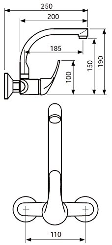 DP Grifería GPA001 Grifo Monomando de Pared Alto Tubo Manzanilla (11 cm), Plateado