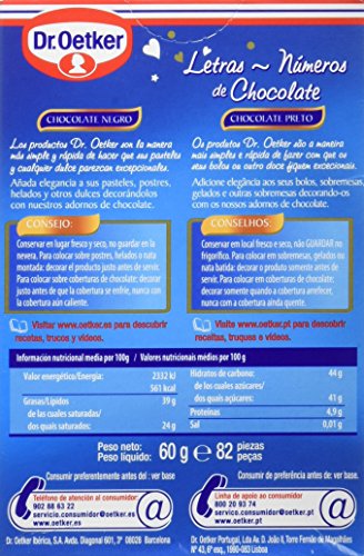 Dr. Oetker - Letras y números de chocolate - Chocolate negro - 82 piezas