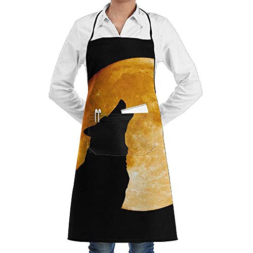 Drempad Delantal de Cocina, Wolf Howling At The Moo Fashion Waterproof Durable Apron with Pockets For Women Men Chef