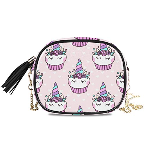 DXG1 Unicorn Cupcake - Bolso bandolera para mujer con borla, color rosa